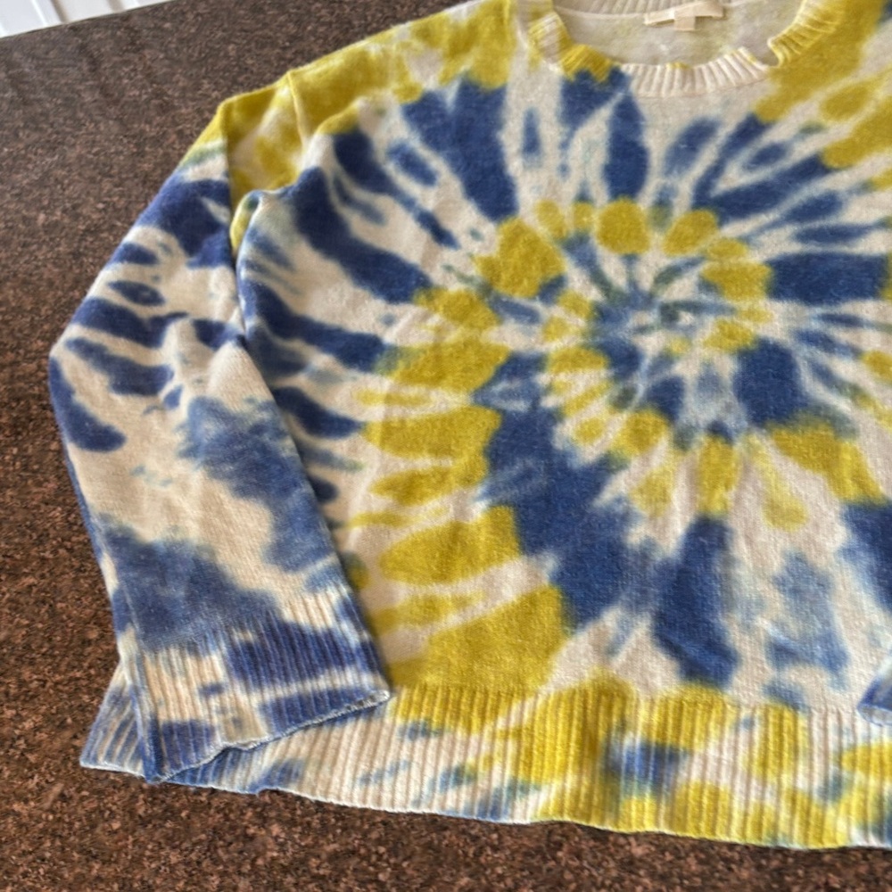 Lisa Todd Blue Yellow Tie-Dye 💯 CASHMERE Crewneck Sweater-S - Picture 5 of 10